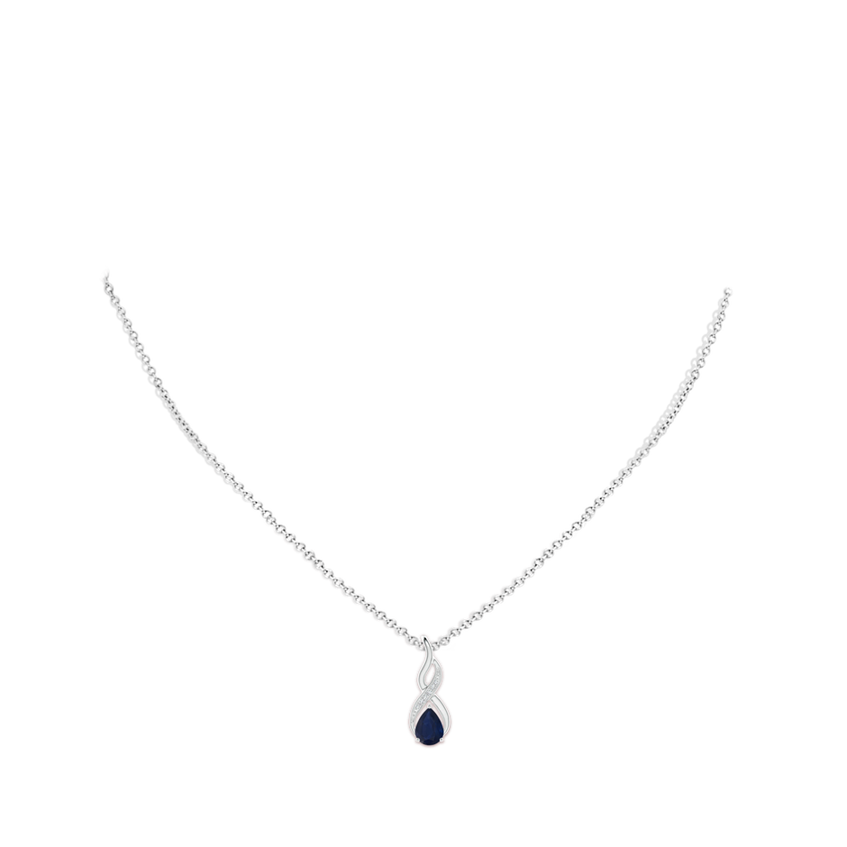 7x5mm A Blue Sapphire Infinity Swirl Pendant with Diamonds in P950 Platinum pen