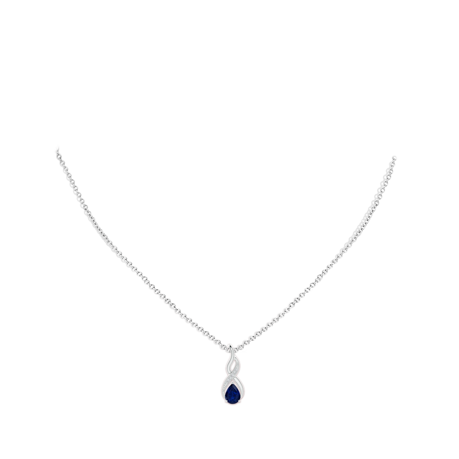 7x5mm AA Blue Sapphire Infinity Swirl Pendant with Diamonds in P950 Platinum pen