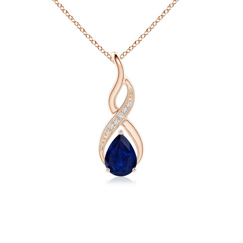 7x5mm AA Blue Sapphire Infinity Swirl Pendant with Diamonds in Rose Gold 