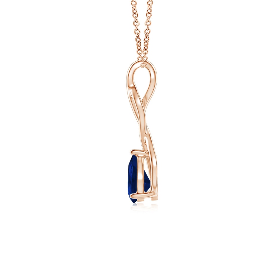 7x5mm AA Blue Sapphire Infinity Swirl Pendant with Diamonds in Rose Gold side 199