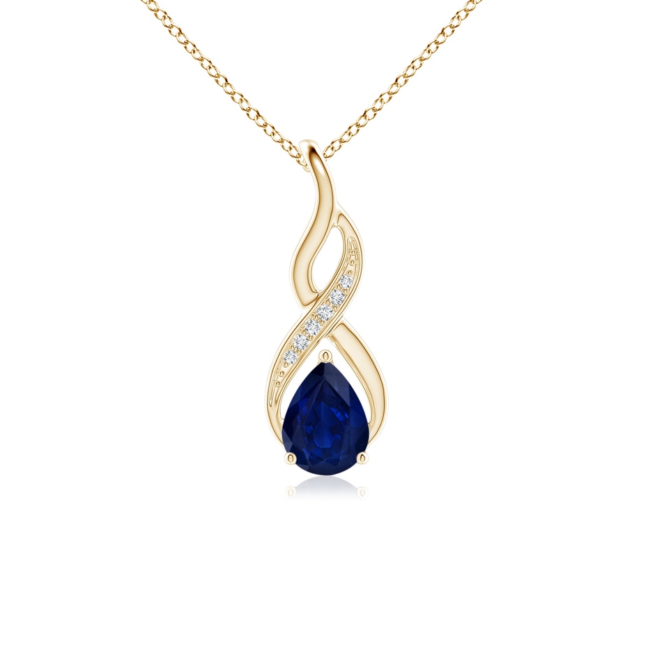 7x5mm AA Blue Sapphire Infinity Swirl Pendant with Diamonds in Yellow Gold 