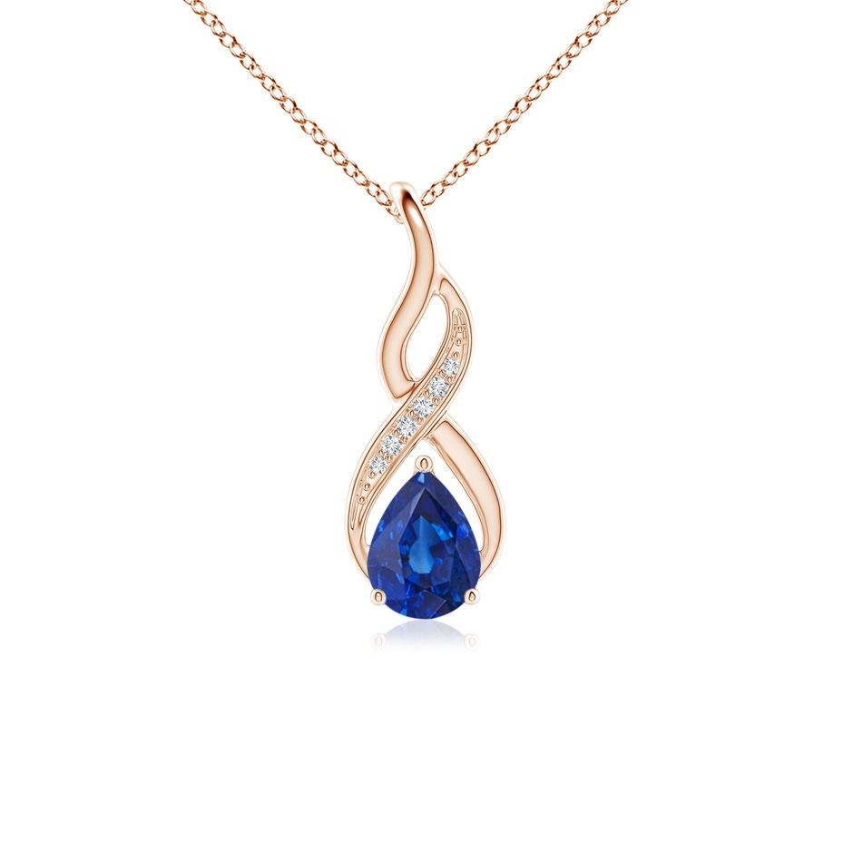 7x5mm AAA Blue Sapphire Infinity Swirl Pendant with Diamonds in Rose Gold 