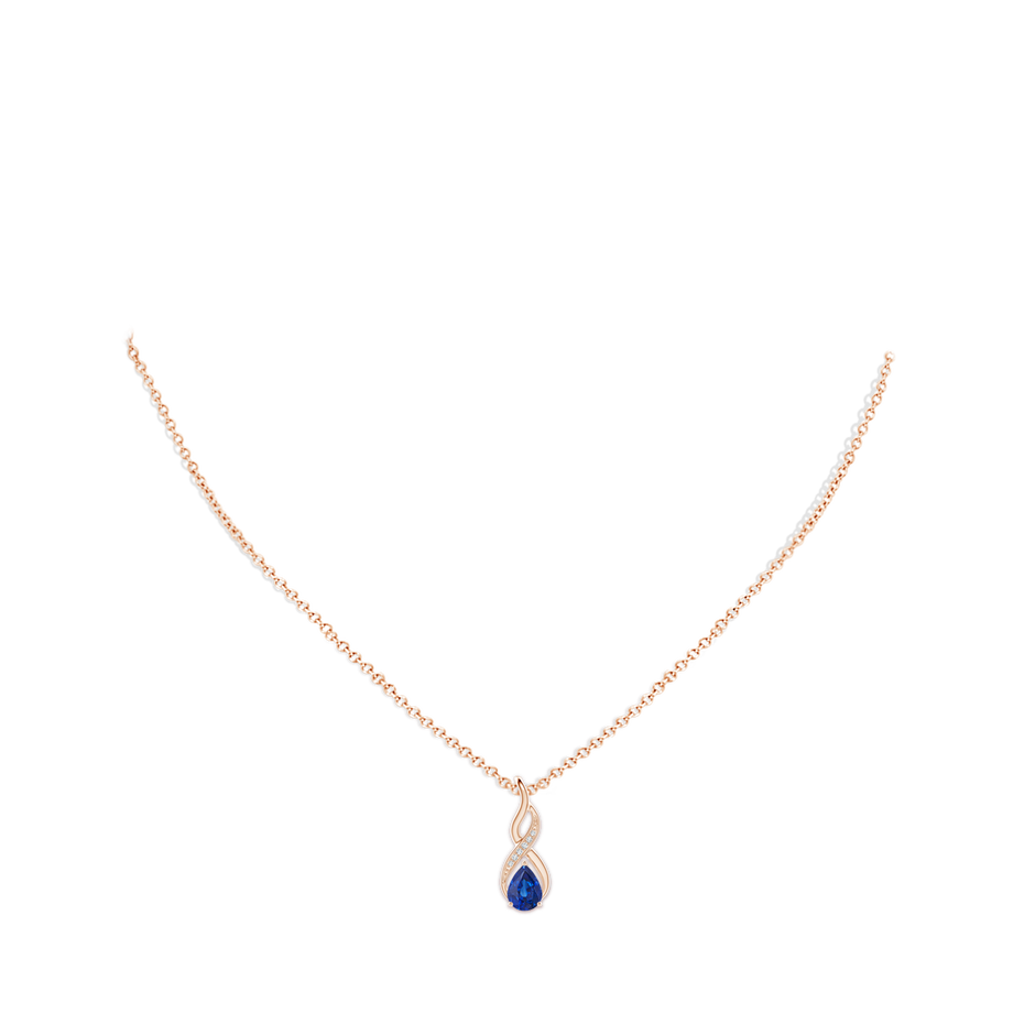 7x5mm AAA Blue Sapphire Infinity Swirl Pendant with Diamonds in Rose Gold pen