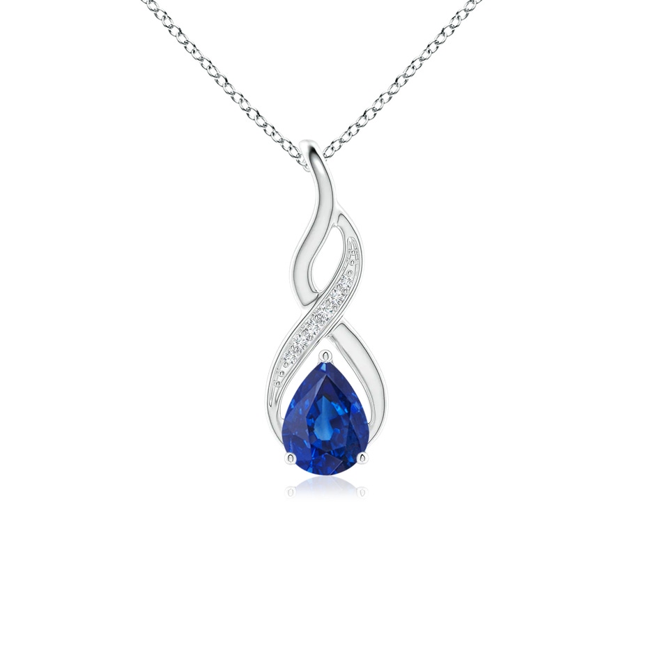 7x5mm AAA Blue Sapphire Infinity Swirl Pendant with Diamonds in White Gold 