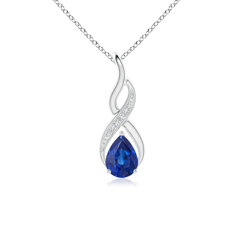 7x5mm AAA Blue Sapphire Infinity Swirl Pendant with Diamonds in White Gold