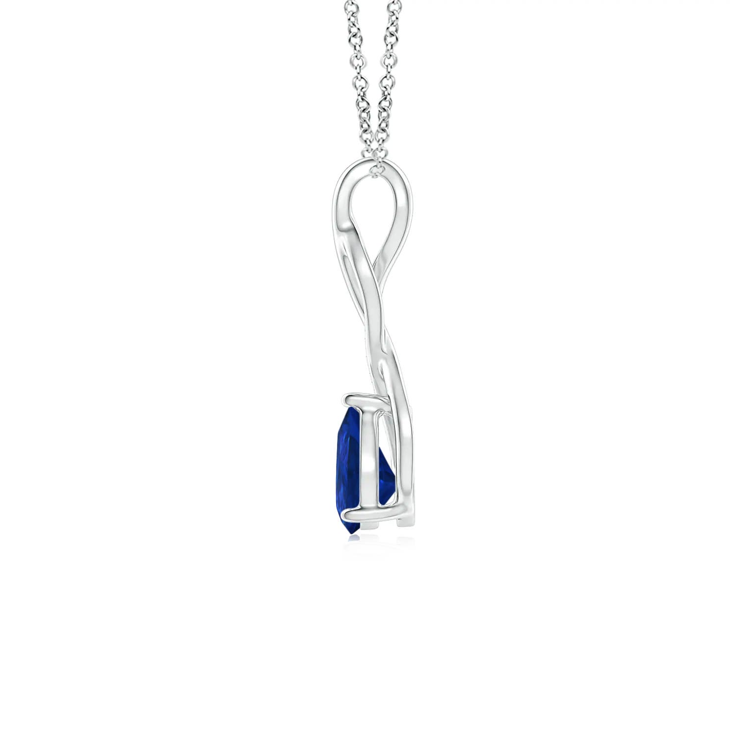 7x5mm AAA Blue Sapphire Infinity Swirl Pendant with Diamonds in White Gold - side 4