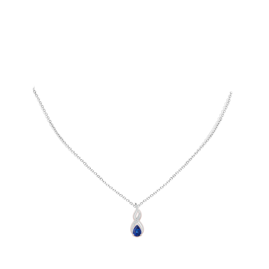 7x5mm AAA Blue Sapphire Infinity Swirl Pendant with Diamonds in White Gold Body-Neck