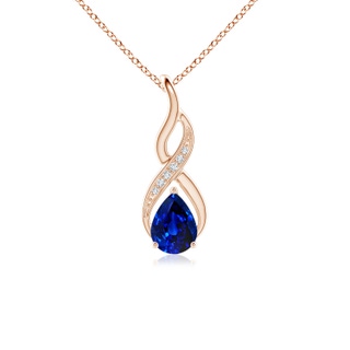 7x5mm AAAA Blue Sapphire Infinity Swirl Pendant with Diamonds in 10K Rose Gold