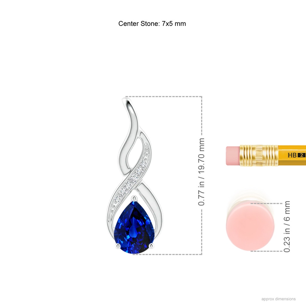 7x5mm AAAA Blue Sapphire Infinity Swirl Pendant with Diamonds in P950 Platinum ruler