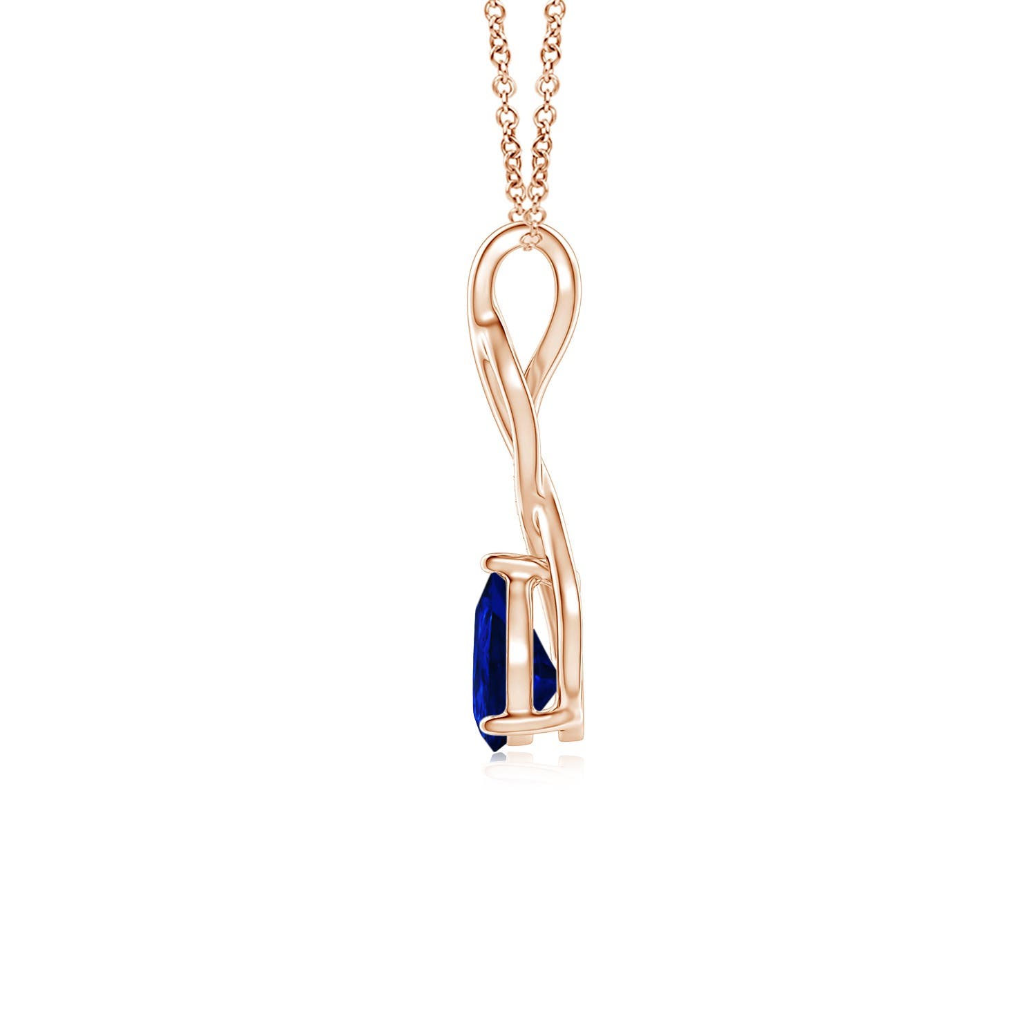 7x5mm AAAA Blue Sapphire Infinity Swirl Pendant with Diamonds in Rose Gold
