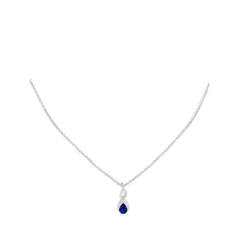 7x5mm AAAA Blue Sapphire Infinity Swirl Pendant with Diamonds in White Gold pen
