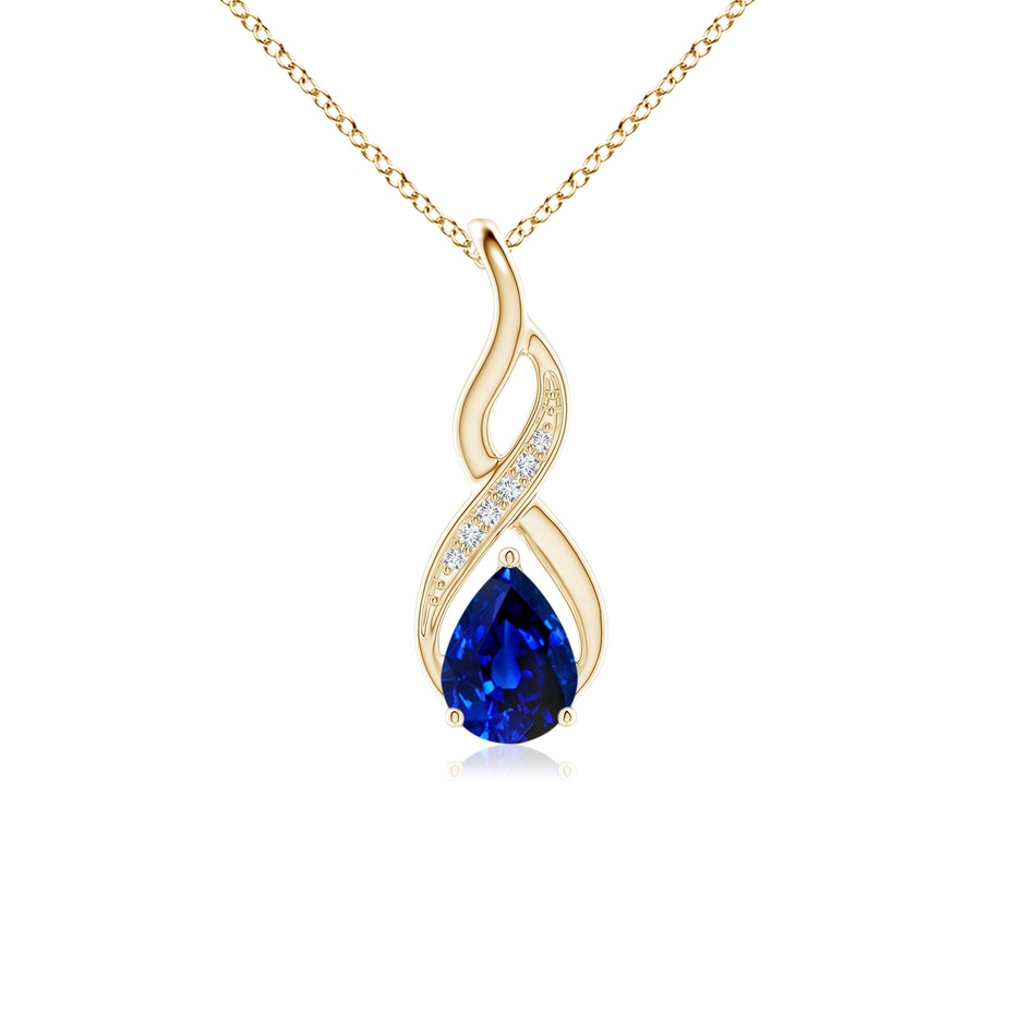 7x5mm AAAA Blue Sapphire Infinity Swirl Pendant with Diamonds in Yellow Gold 