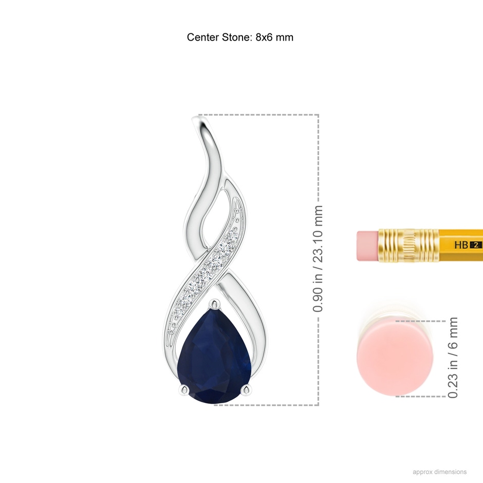 8x6mm A Blue Sapphire Infinity Swirl Pendant with Diamonds in P950 Platinum ruler