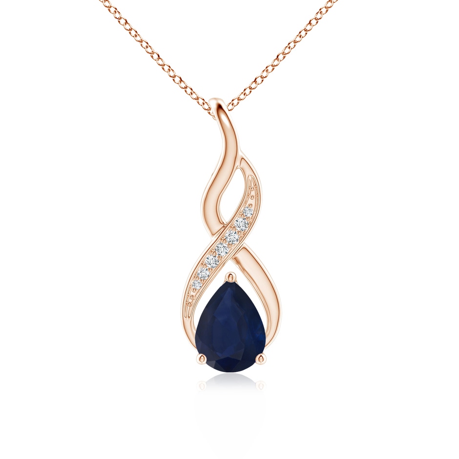 8x6mm A Blue Sapphire Infinity Swirl Pendant with Diamonds in Rose Gold 