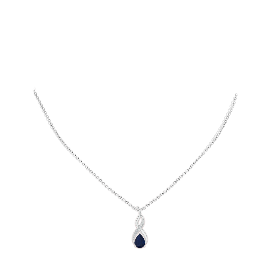8x6mm A Blue Sapphire Infinity Swirl Pendant with Diamonds in White Gold pen