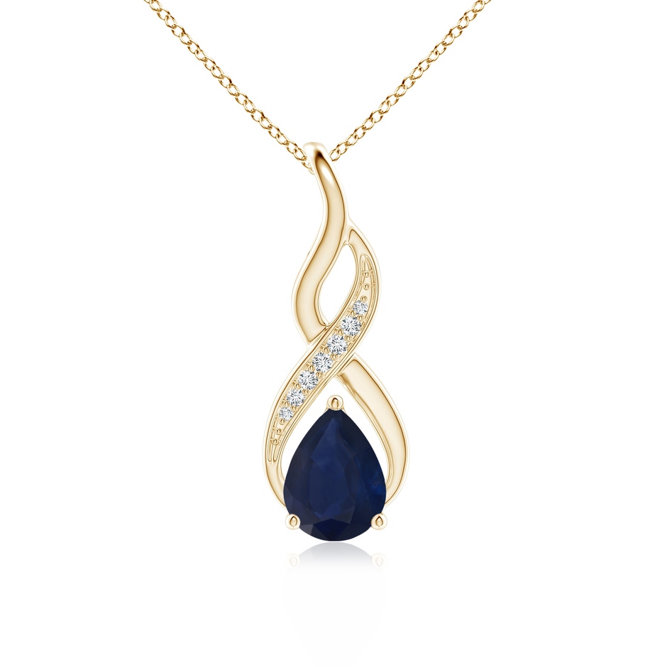 8x6mm A Blue Sapphire Infinity Swirl Pendant with Diamonds in Yellow Gold 