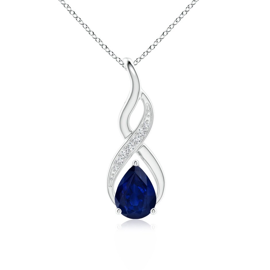 8x6mm AA Blue Sapphire Infinity Swirl Pendant with Diamonds in P950 Platinum 