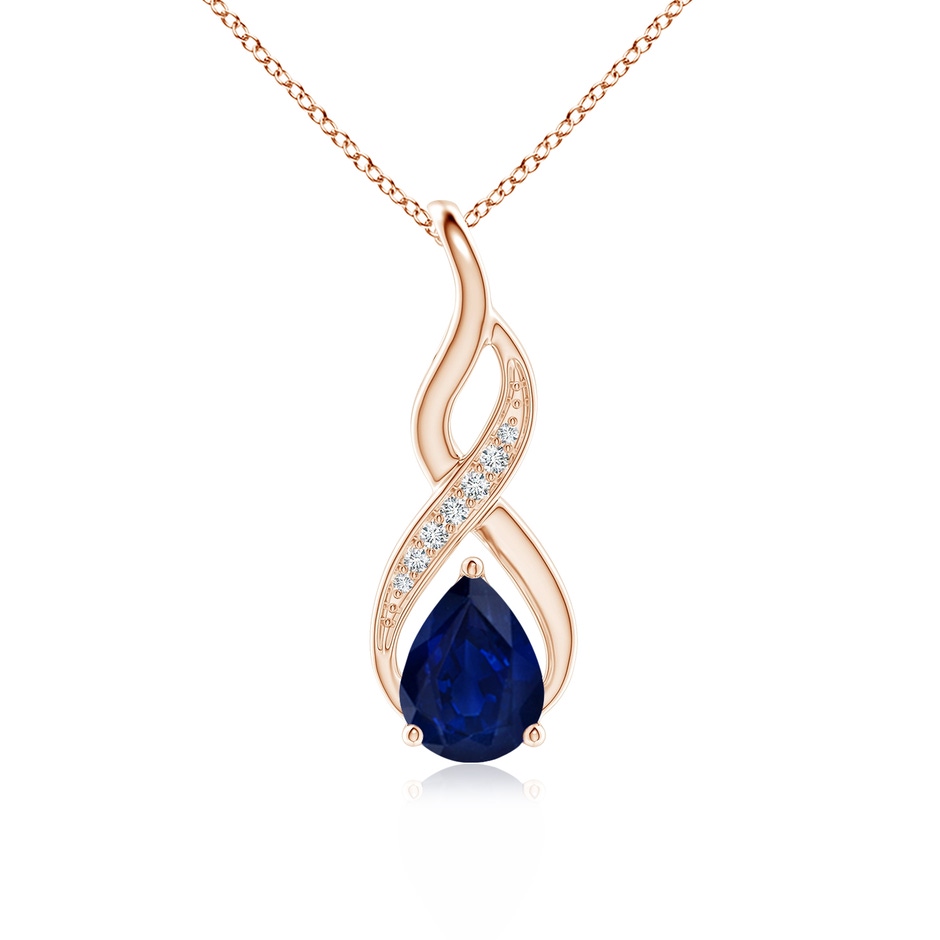 8x6mm AA Blue Sapphire Infinity Swirl Pendant with Diamonds in Rose Gold 