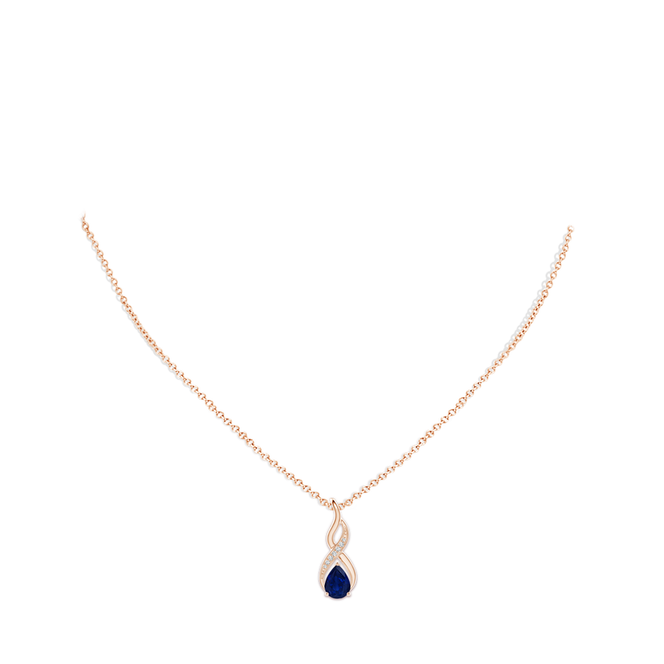 8x6mm AA Blue Sapphire Infinity Swirl Pendant with Diamonds in Rose Gold pen
