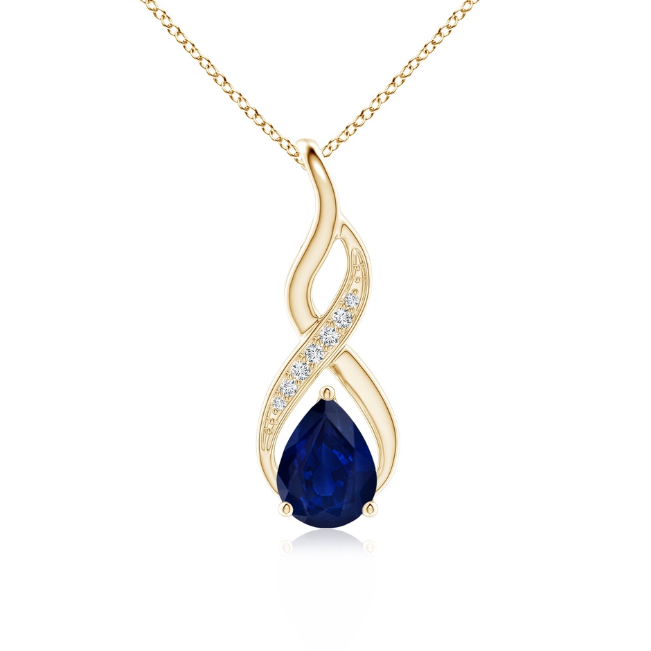 8x6mm AA Blue Sapphire Infinity Swirl Pendant with Diamonds in Yellow Gold 