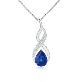 8x6mm AAA Blue Sapphire Infinity Swirl Pendant with Diamonds in 9K White Gold