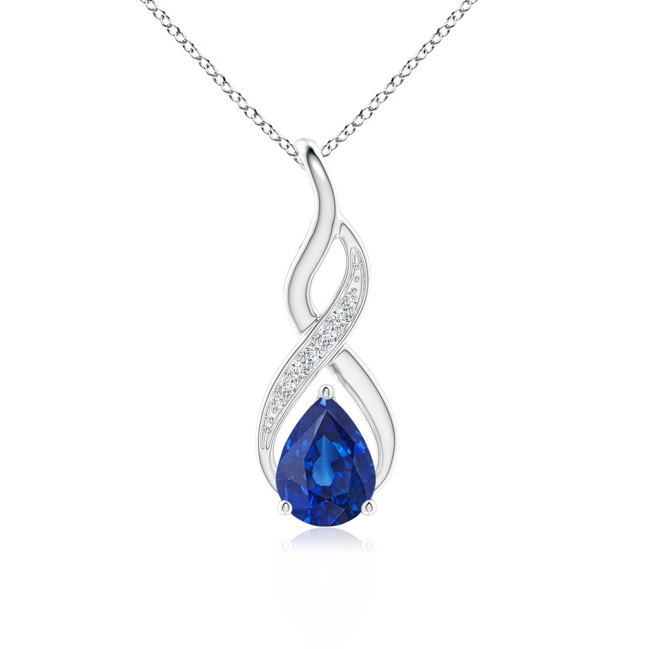 8x6mm AAA Blue Sapphire Infinity Swirl Pendant with Diamonds in 9K White Gold 