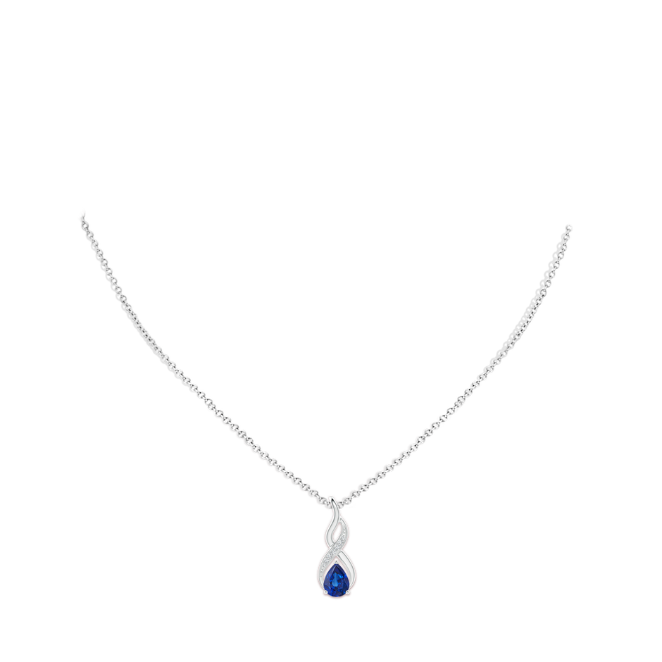 8x6mm AAA Blue Sapphire Infinity Swirl Pendant with Diamonds in 9K White Gold pen