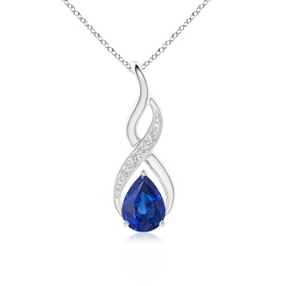 8x6mm AAA Blue Sapphire Infinity Swirl Pendant with Diamonds in White Gold