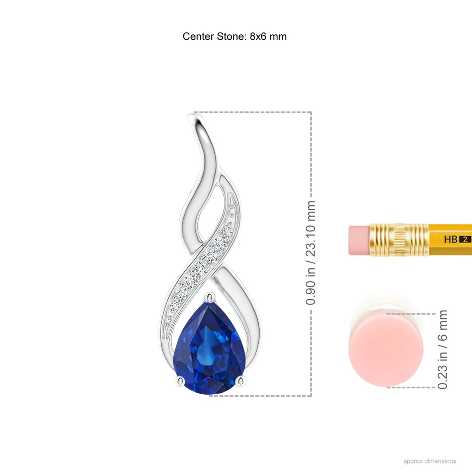 8x6mm AAA Blue Sapphire Infinity Swirl Pendant with Diamonds in White Gold ruler