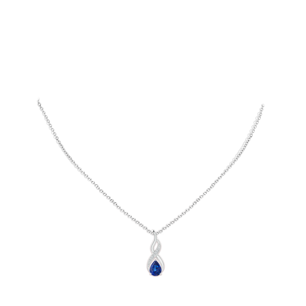 8x6mm AAA Blue Sapphire Infinity Swirl Pendant with Diamonds in White Gold pen