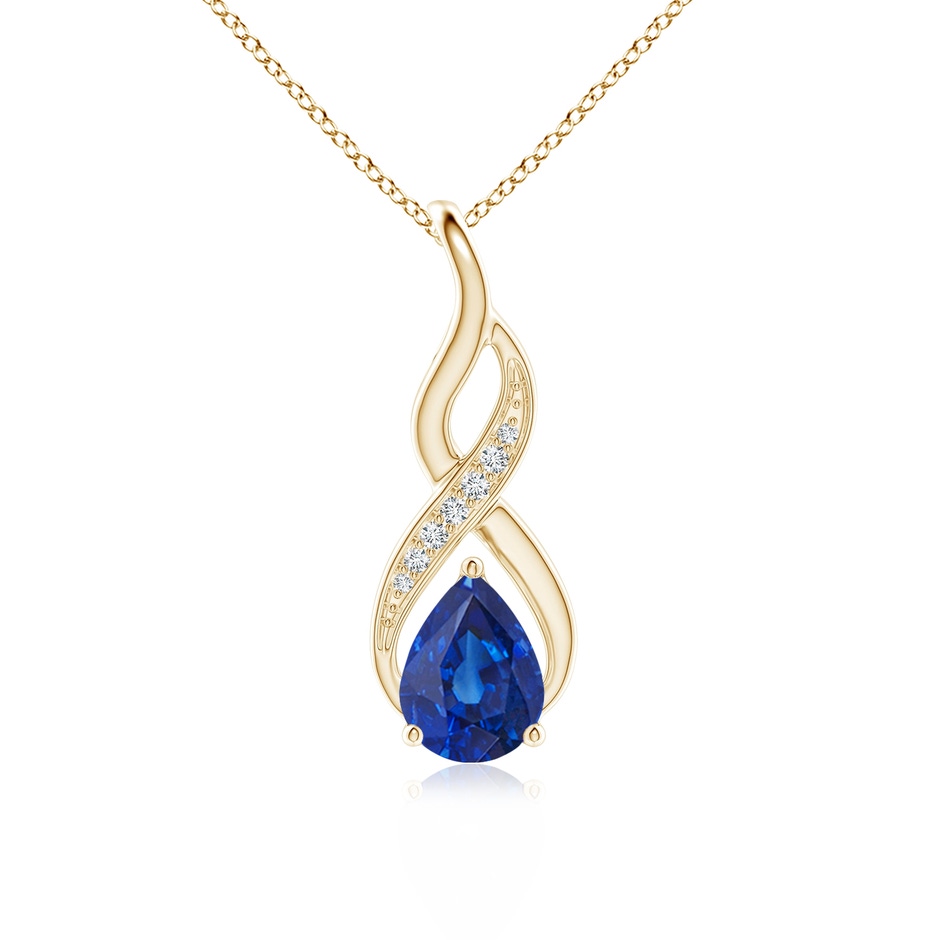 8x6mm AAA Blue Sapphire Infinity Swirl Pendant with Diamonds in Yellow Gold 
