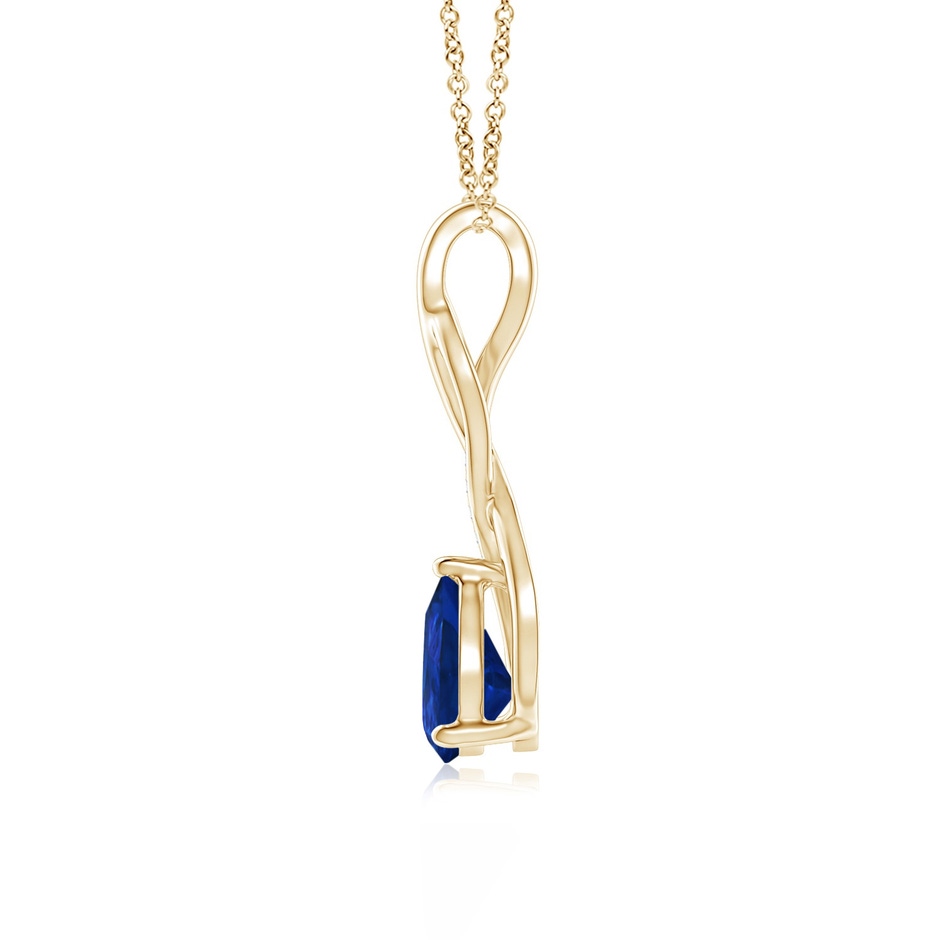 8x6mm AAA Blue Sapphire Infinity Swirl Pendant with Diamonds in Yellow Gold side 199