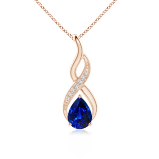 8x6mm AAAA Blue Sapphire Infinity Swirl Pendant with Diamonds in 10K Rose Gold