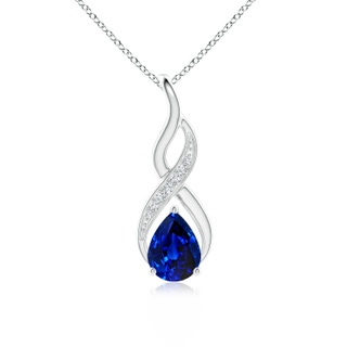 8x6mm AAAA Blue Sapphire Infinity Swirl Pendant with Diamonds in P950 Platinum