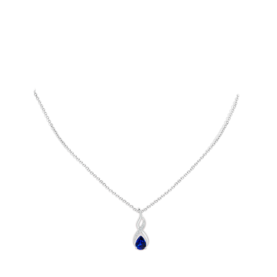 8x6mm AAAA Blue Sapphire Infinity Swirl Pendant with Diamonds in White Gold pen