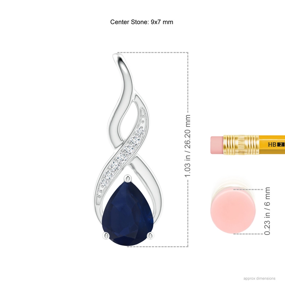 9x7mm A Blue Sapphire Infinity Swirl Pendant with Diamonds in P950 Platinum ruler