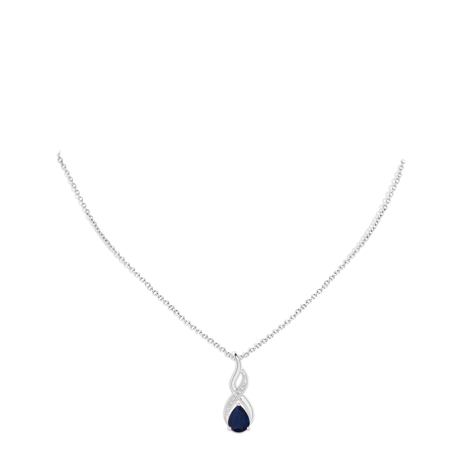 9x7mm A Blue Sapphire Infinity Swirl Pendant with Diamonds in P950 Platinum pen