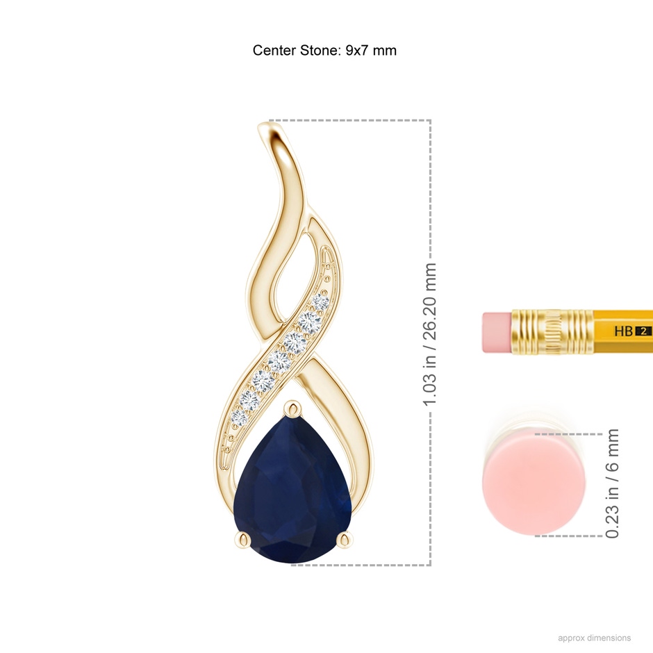 9x7mm A Blue Sapphire Infinity Swirl Pendant with Diamonds in Yellow Gold ruler