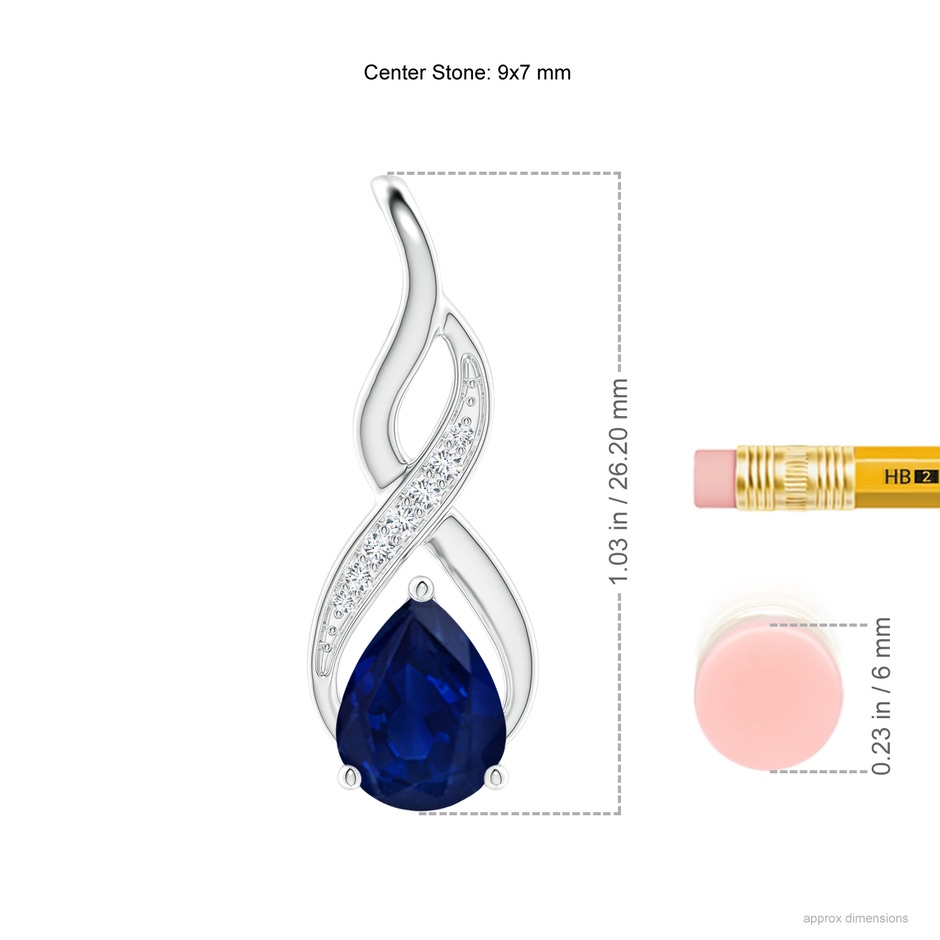 9x7mm AA Blue Sapphire Infinity Swirl Pendant with Diamonds in P950 Platinum ruler