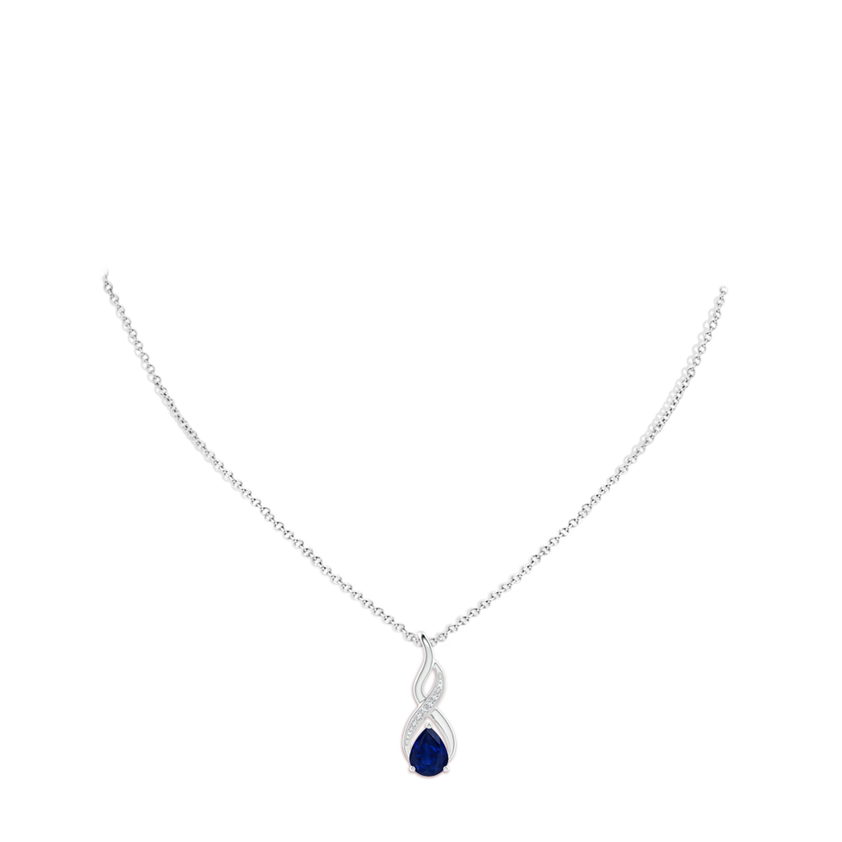 9x7mm AA Blue Sapphire Infinity Swirl Pendant with Diamonds in P950 Platinum pen