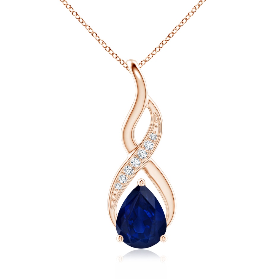 9x7mm AA Blue Sapphire Infinity Swirl Pendant with Diamonds in Rose Gold 