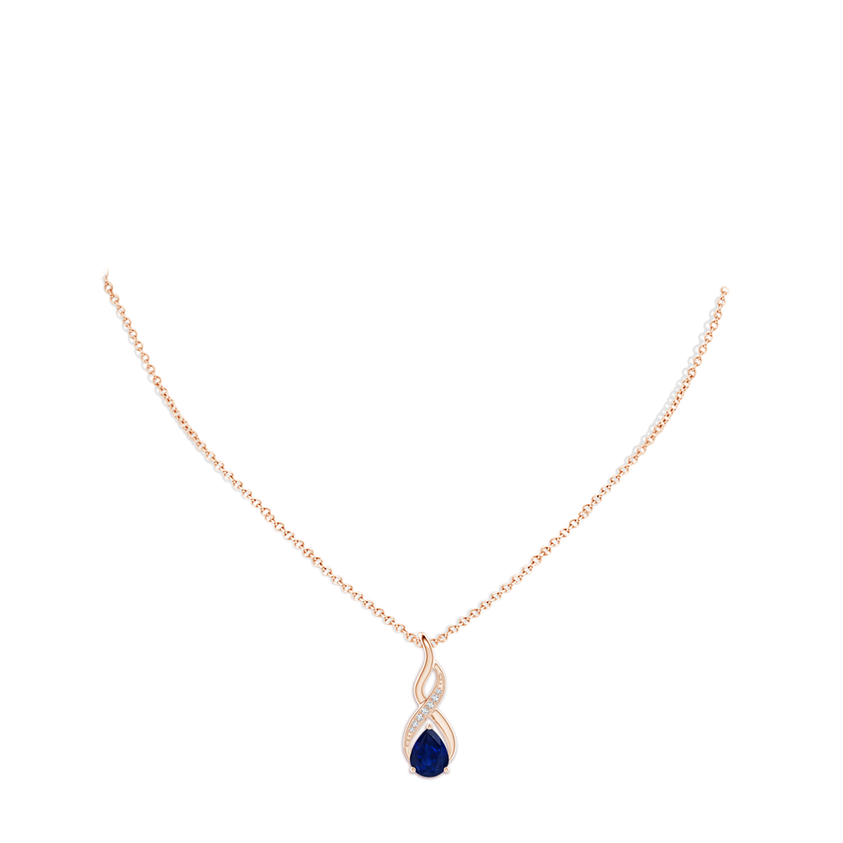 9x7mm AA Blue Sapphire Infinity Swirl Pendant with Diamonds in Rose Gold pen