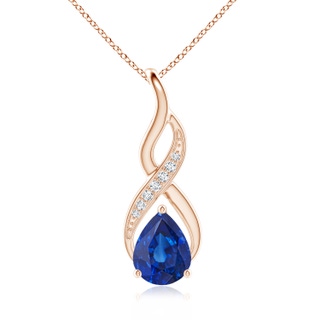 9x7mm AAA Blue Sapphire Infinity Swirl Pendant with Diamonds in 10K Rose Gold