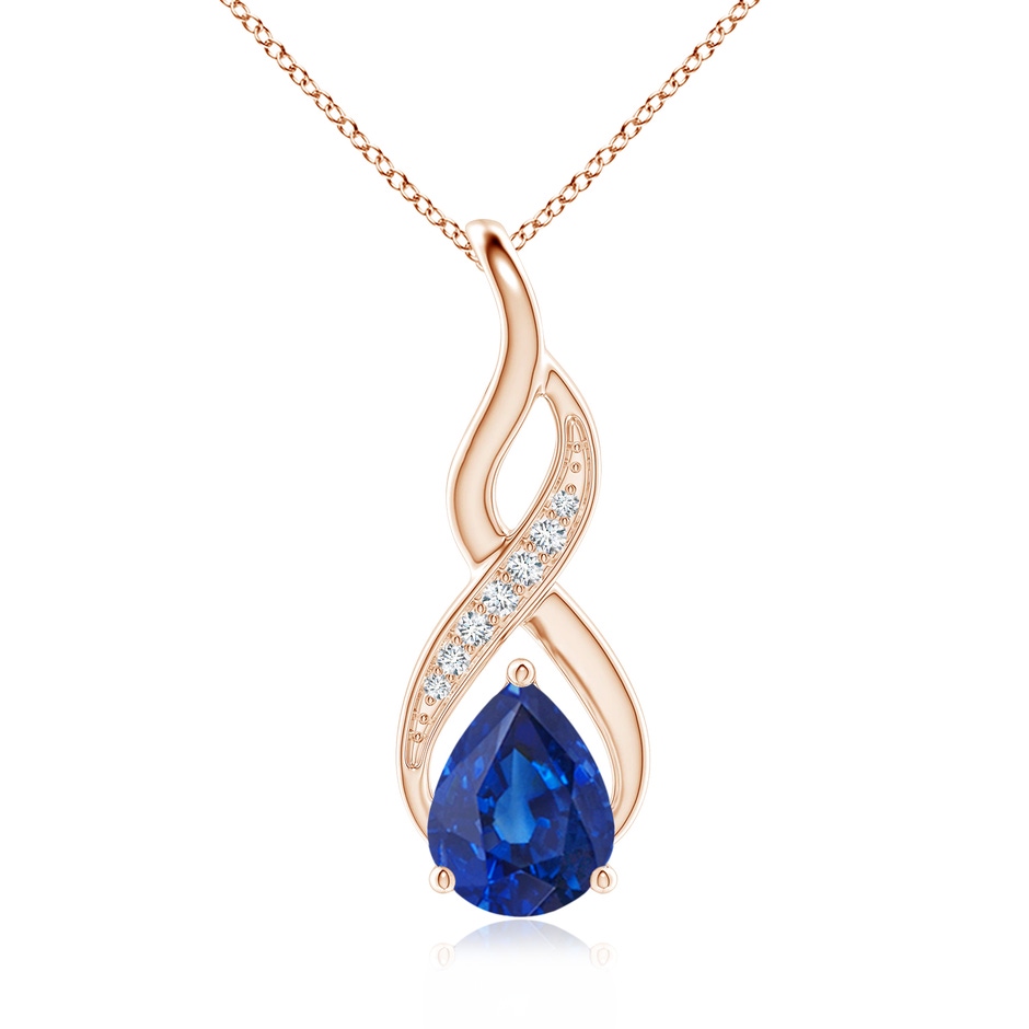 9x7mm AAA Blue Sapphire Infinity Swirl Pendant with Diamonds in 9K Rose Gold 