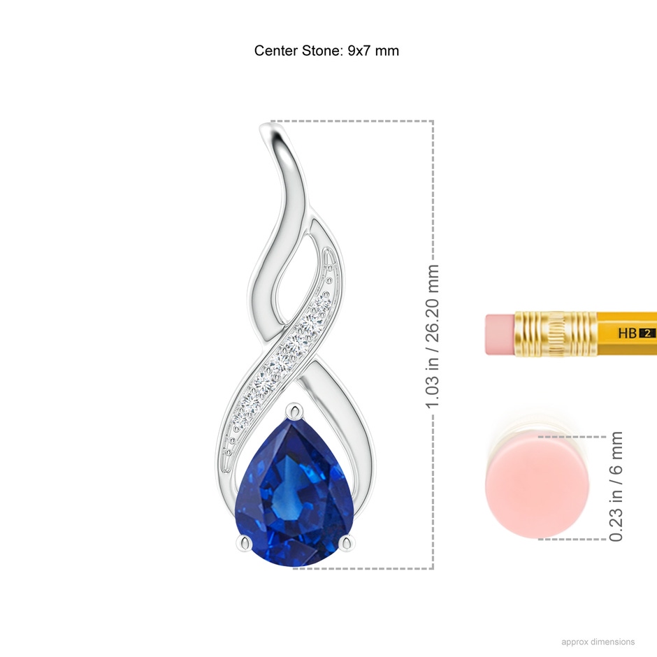 9x7mm AAA Blue Sapphire Infinity Swirl Pendant with Diamonds in P950 Platinum ruler