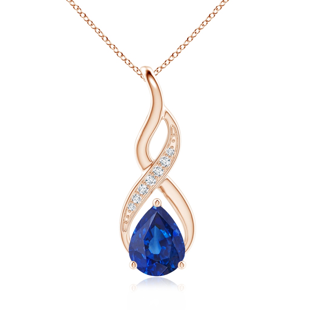 9x7mm AAA Blue Sapphire Infinity Swirl Pendant with Diamonds in Rose Gold 