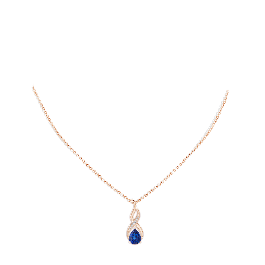 9x7mm AAA Blue Sapphire Infinity Swirl Pendant with Diamonds in Rose Gold pen