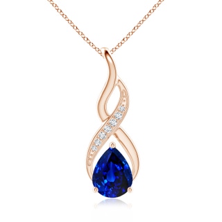 9x7mm AAAA Blue Sapphire Infinity Swirl Pendant with Diamonds in 18K Rose Gold