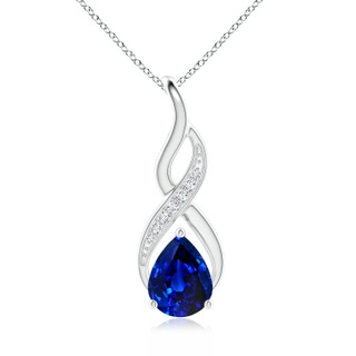 9x7mm AAAA Blue Sapphire Infinity Swirl Pendant with Diamonds in P950 Platinum