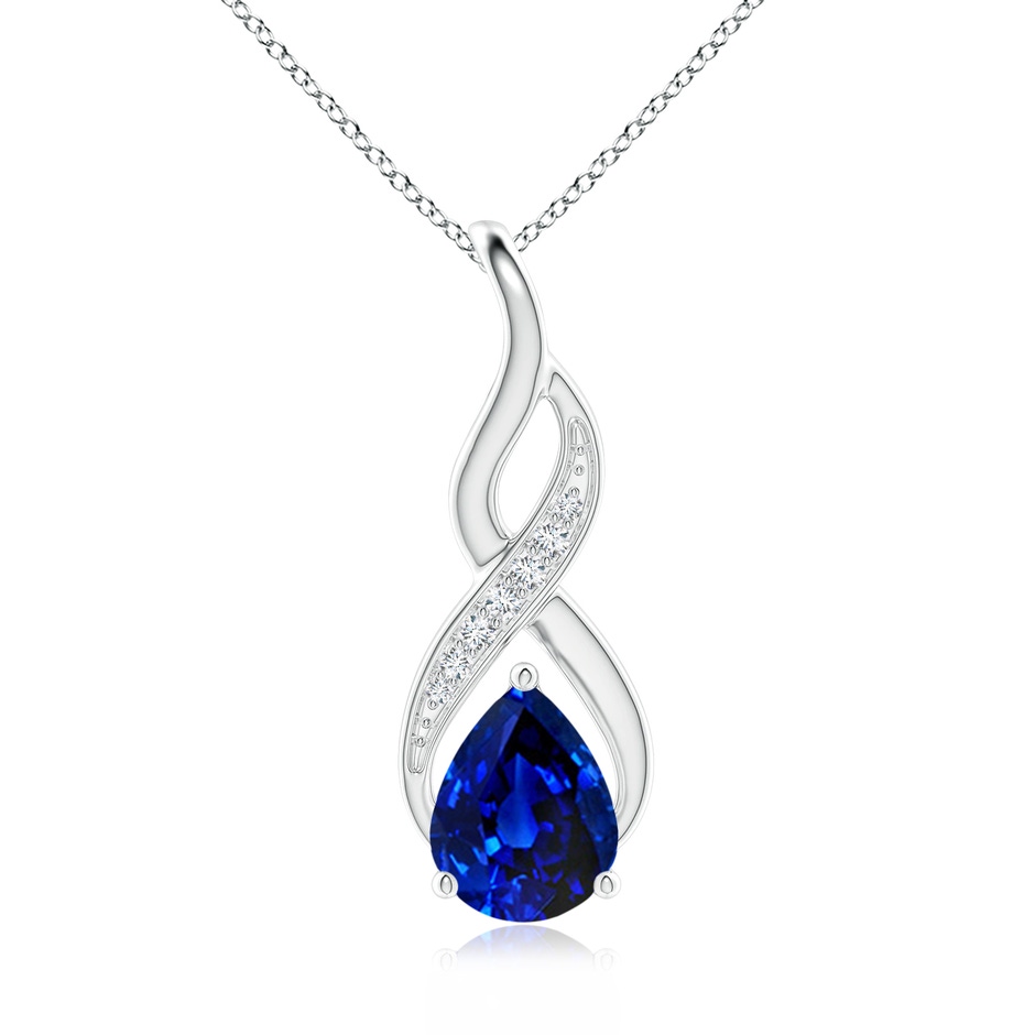 9x7mm AAAA Blue Sapphire Infinity Swirl Pendant with Diamonds in P950 Platinum 